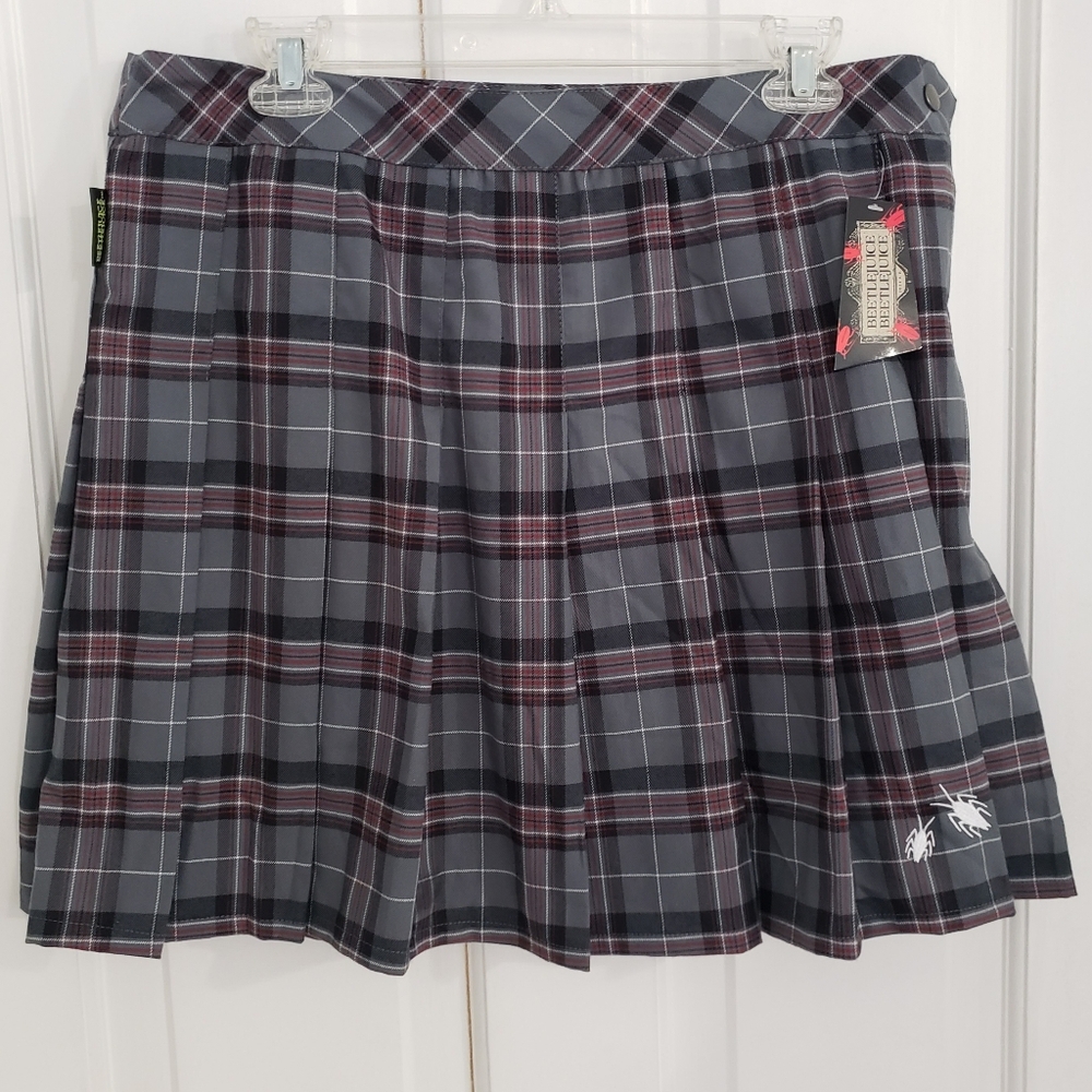 BeetleJuice Plaid‎ Skort Skirt Women LARGE Embroidered Pleats Academia Uniform